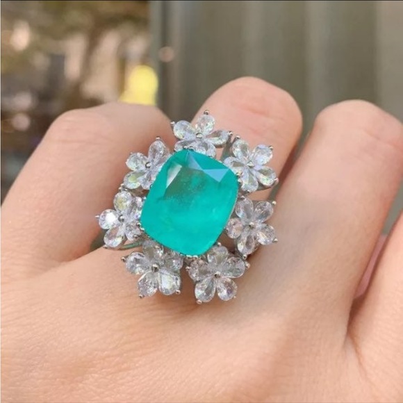 S925 huge Paraiba Tourmaline flower bridal jewelry set - Picture 4 of 16